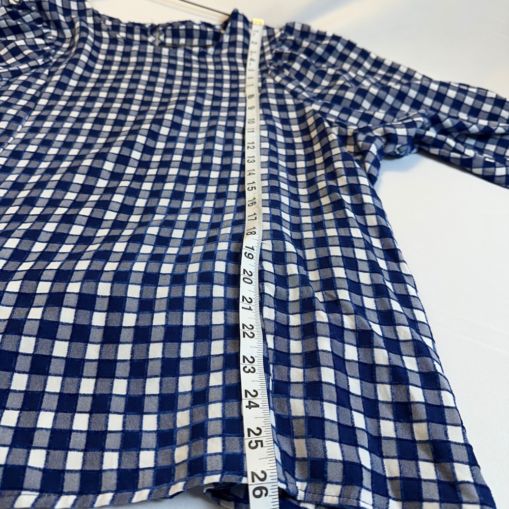 Blue White Gingham Cottagecore Puff Sleeve Blouse Top Large Oversized or XL - Picture 8 of 10